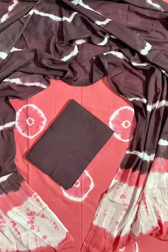 Peach hand block printed cotton suit with kota doriya dupatta