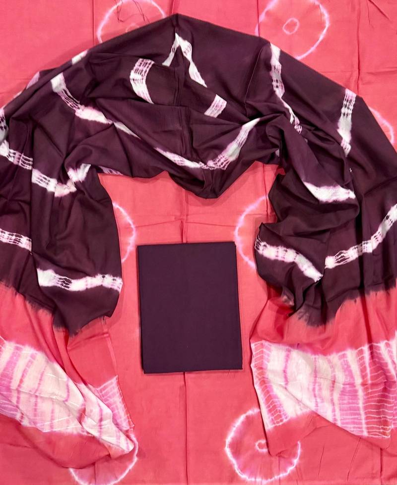 Pink hand block printed cotton suit with kota doriya dupatta