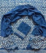 Blue hand block printed cotton suit with kota doriya dupatta