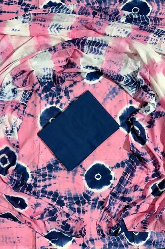 Pink hand block printed cotton suit with kota doriya dupatta