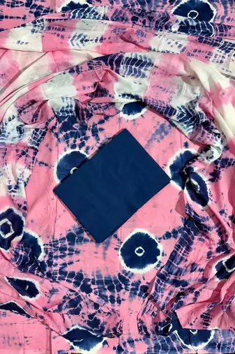 Pink hand block printed cotton suit with kota doriya dupatta