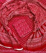 Red hand block printed cotton suit with kota doriya dupatta