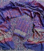 Blue hand block printed cotton suit with kota doriya dupatta