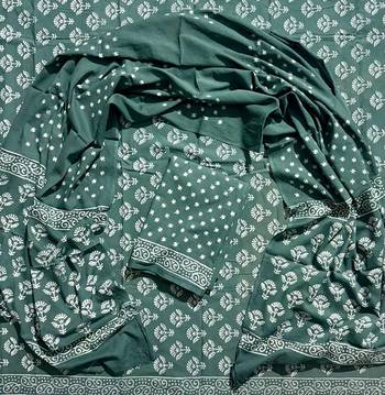 Green hand block printed cotton suit with kota doriya dupatta 1
