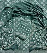 Green hand block printed cotton suit with kota doriya dupatta
