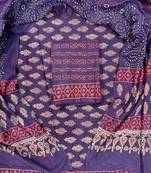 Navy blue hand block printed cotton suit with kota doriya dupatta
