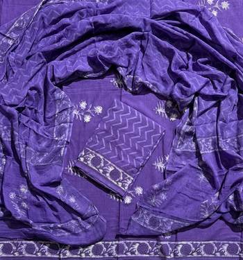 Navy blue hand block printed cotton suit with kota doriya dupatta 1