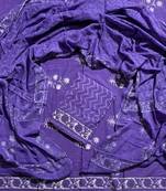 Navy blue hand block printed cotton suit with kota doriya dupatta