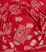Red hand block printed cotton suit with kota doriya dupatta