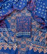 Blue hand block printed cotton suit with kota doriya dupatta