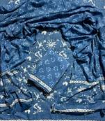 Blue hand block printed cotton suit with kota doriya dupatta