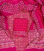 Pink hand block printed cotton suit with kota doriya dupatta