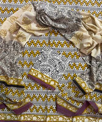 Multicolor hand block printed cotton suit with kota doriya dupatta 1