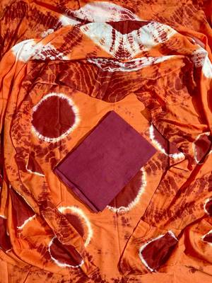 Orange hand block printed cotton suit with kota doriya dupatta 1