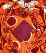 Orange hand block printed cotton suit with kota doriya dupatta