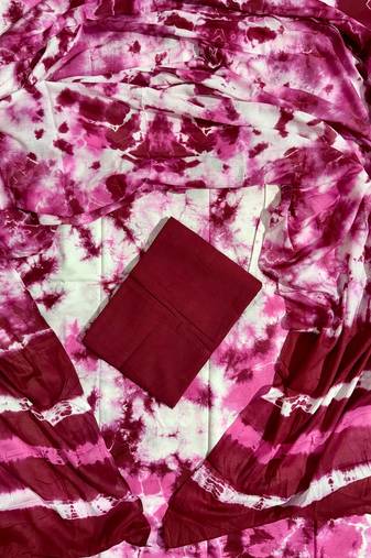 Maroon hand block printed cotton suit with kota doriya dupatta