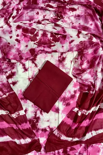 Maroon hand block printed cotton suit with kota doriya dupatta