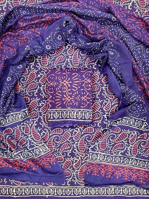 Blue hand block printed cotton suit with kota doriya dupatta 1