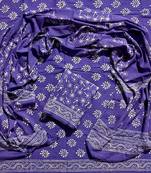 Blue hand block printed cotton suit with kota doriya dupatta