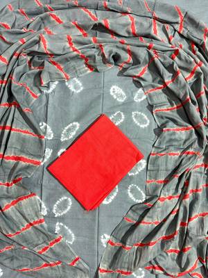 Grey hand block printed cotton suit with kota doriya dupatta 1