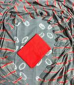 Grey hand block printed cotton suit with kota doriya dupatta