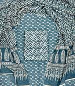 Green hand block printed cotton suit with kota doriya dupatta