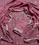 Brown hand block printed cotton suit with kota doriya dupatta