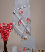 Grey bagru hand block printed linen suits with zari border