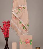 Peach bagru hand block printed linen suits with zari border