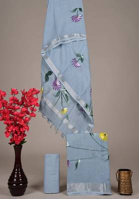 Blue bagru hand block printed linen suits with zari border 1