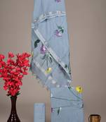 Blue bagru hand block printed linen suits with zari border