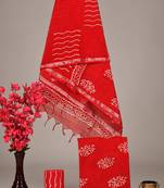Red bagru hand block printed linen suits with zari border