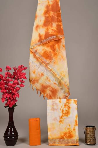 Mustard bagru hand block printed linen suits with zari border