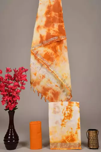 Mustard bagru hand block printed linen suits with zari border