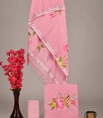 Pink bagru hand block printed linen suits with zari border