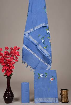 Blue bagru hand block printed linen suits with zari border 1