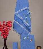 Blue bagru hand block printed linen suits with zari border