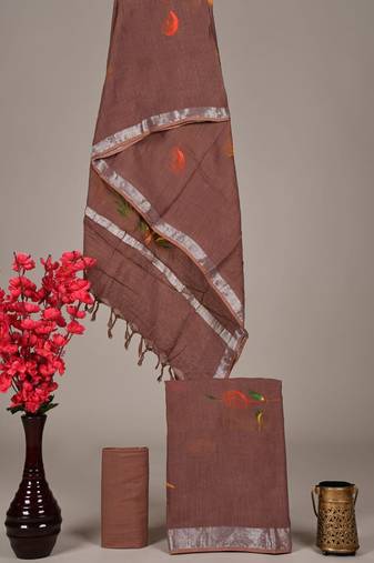 Bronze bagru hand block printed linen suits with zari border