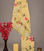 Yellow bagru hand block printed linen suits with zari border