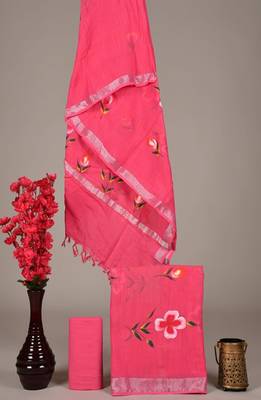 Pink bagru hand block printed linen suits with zari border 1