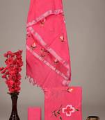Pink bagru hand block printed linen suits with zari border