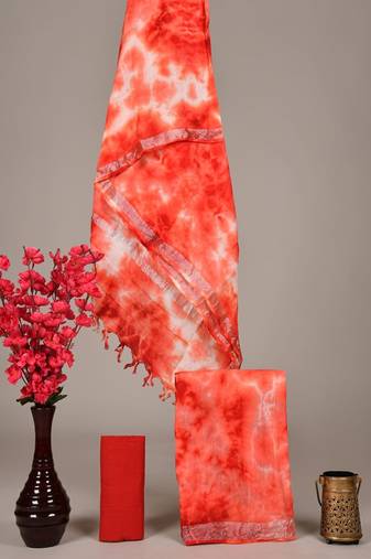 Orange bagru hand block printed linen suits with zari border