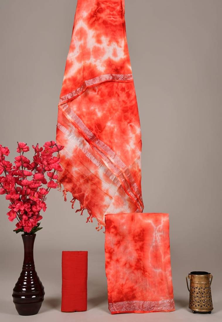 Orange bagru hand block printed linen suits with zari border