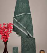 Green bagru hand block printed linen suits with zari border