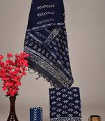 Navy blue bagru hand block printed linen suits with zari border