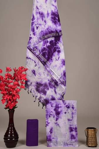 Purple bagru hand block printed linen suits with zari border