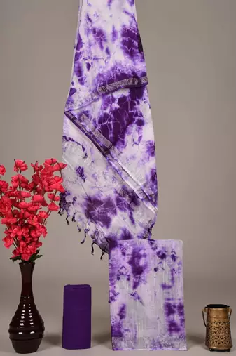 Purple bagru hand block printed linen suits with zari border