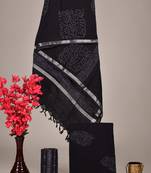 Black bagru hand block printed linen suits with zari border