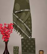 Green bagru hand block printed linen suits with zari border