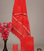 Orange bagru hand block printed linen suits with zari border